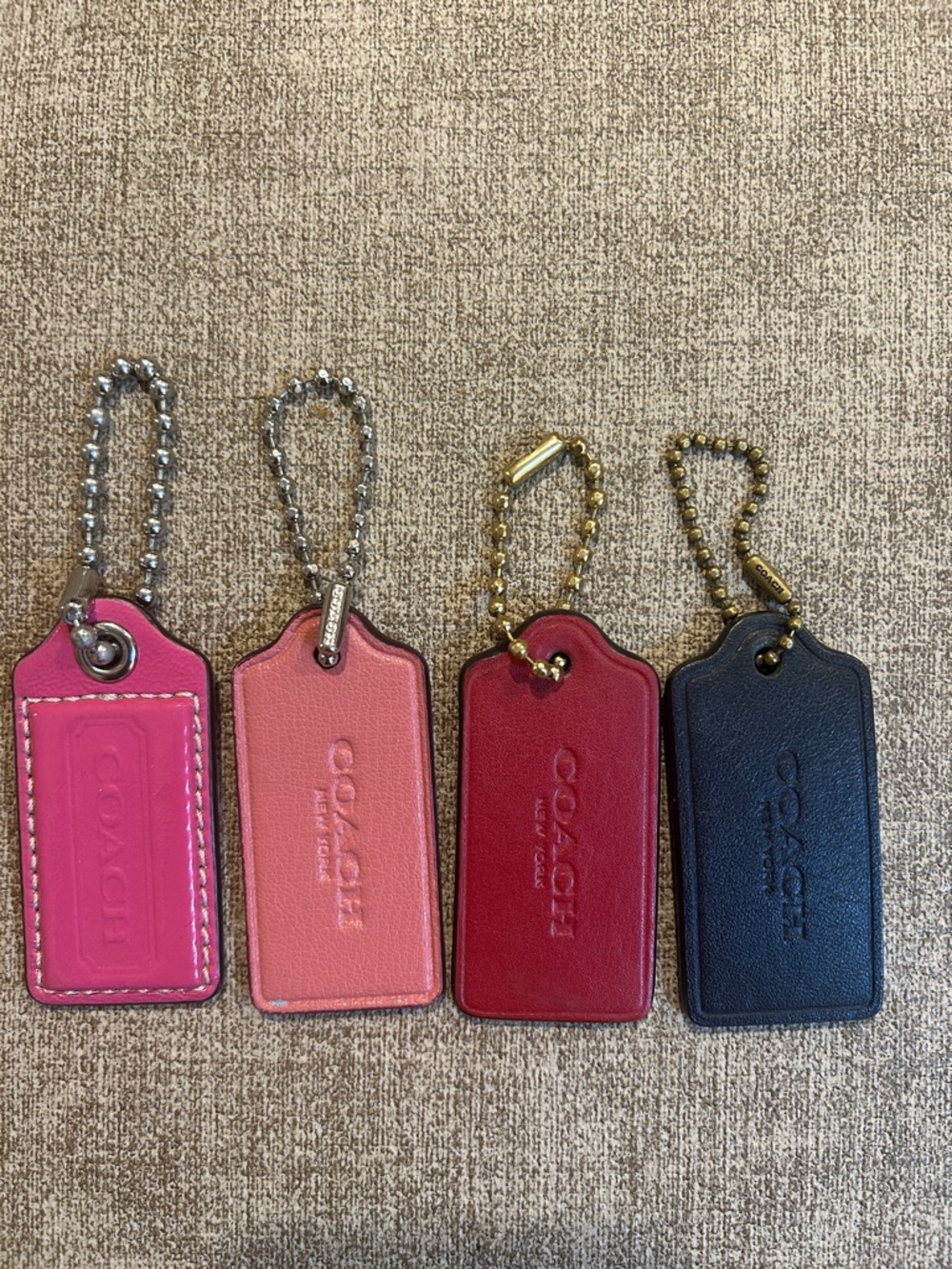 Coach Leather Hang Tag Keychain- Hot Pink, Coral, Red & Black- CHOICE